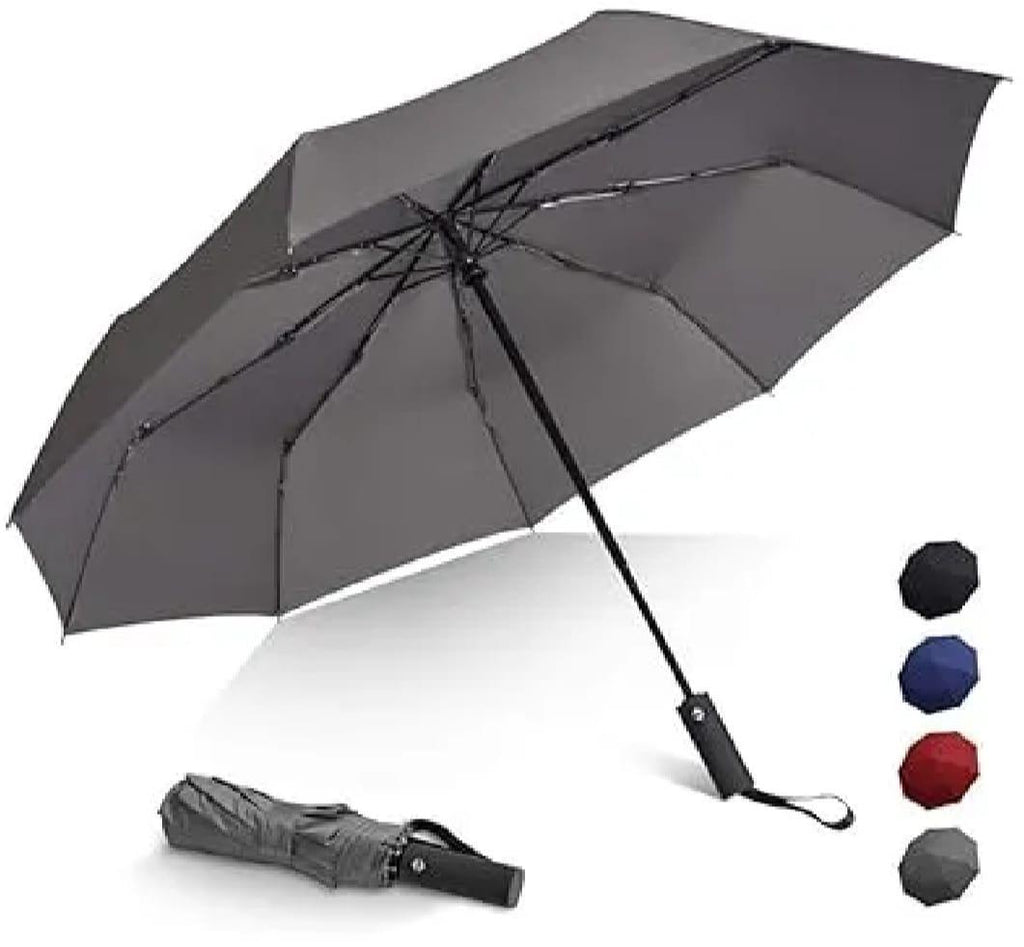 Compact Weather-Resistant Grey Black Umbrella 33cm
