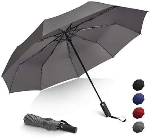 Compact Weather-Resistant Grey Black Umbrella 33cm