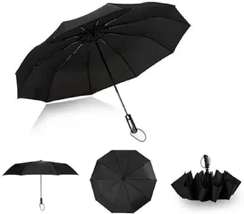 Compact Weather-Resistant Grey Black Umbrella 33cm