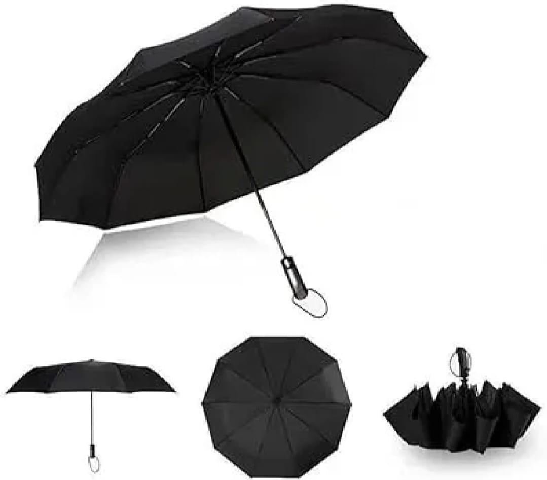 Compact Weather-Resistant Grey Black Umbrella 33cm