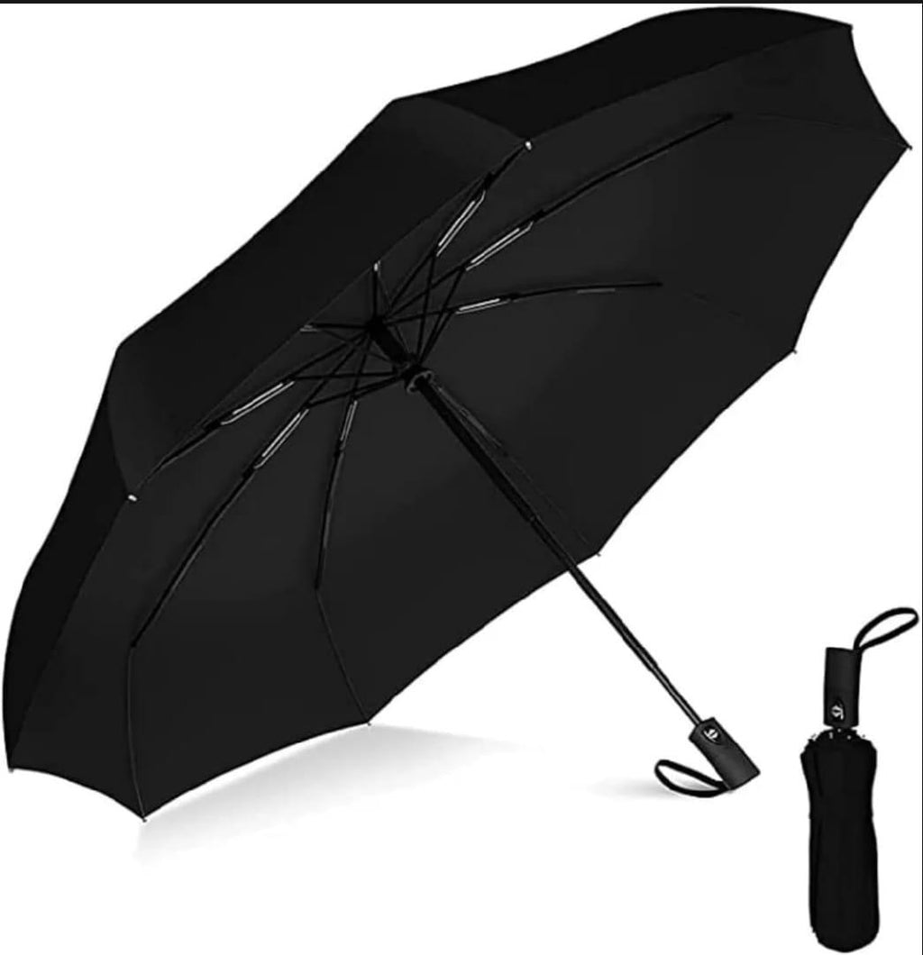 Compact Weather-Resistant Grey Black Umbrella 33cm