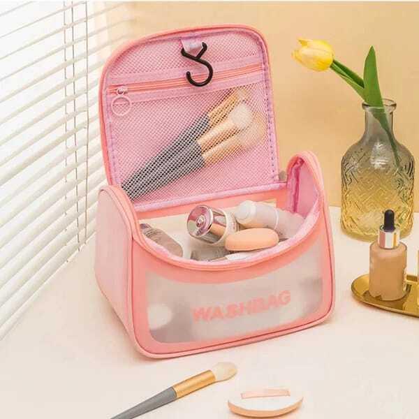 Pink Waterproof Makeup Bag for Travel & Daily Use