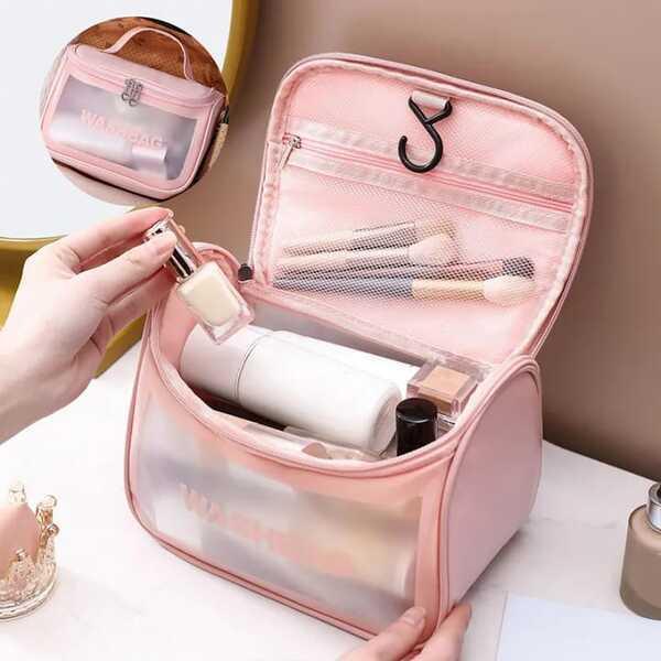 Pink Waterproof Makeup Bag for Travel & Daily Use