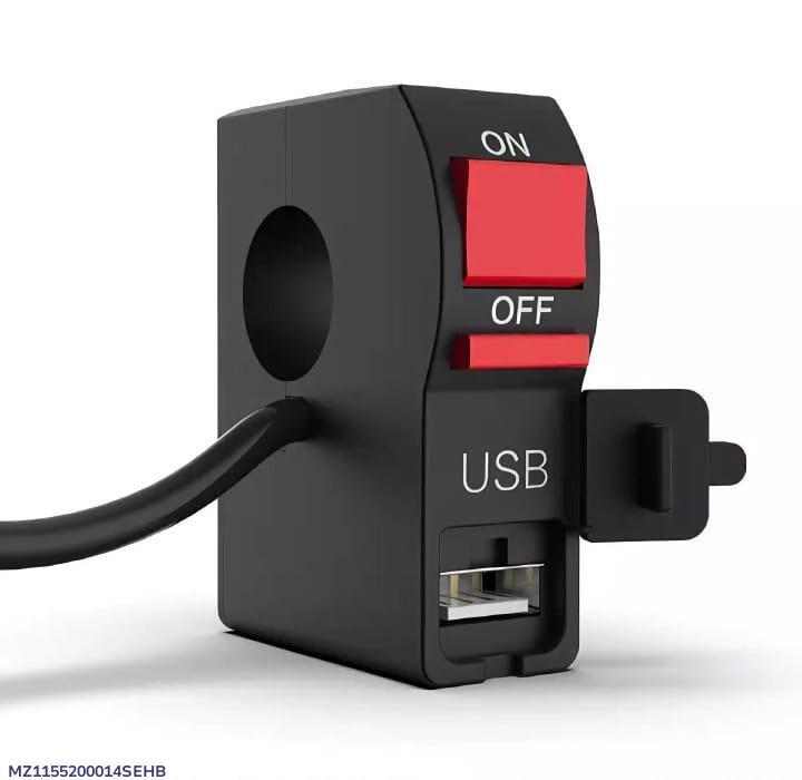 Motorbike On/Off Switch USB Charging Black Red ABS