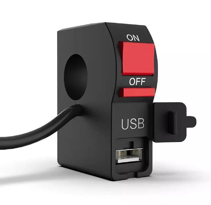 Motorbike On/Off Switch USB Charging Black Red ABS