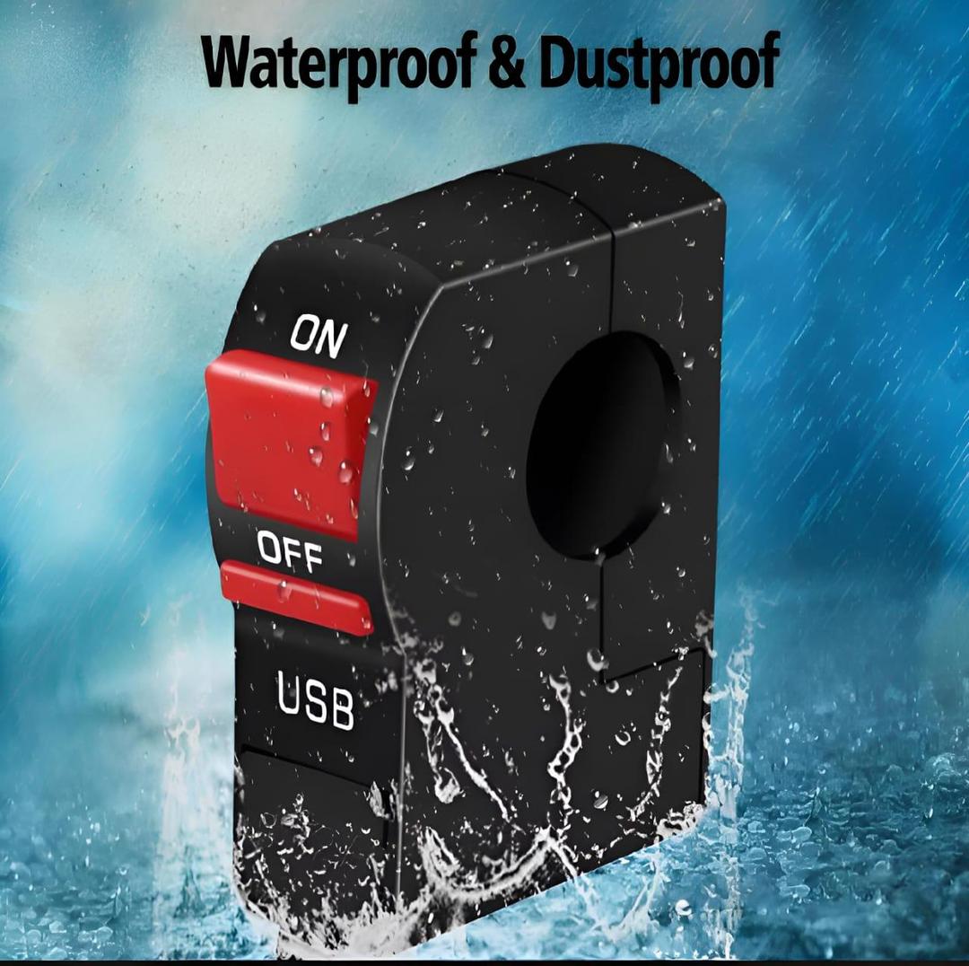 Motorbike On/Off Switch USB Charging Black Red ABS