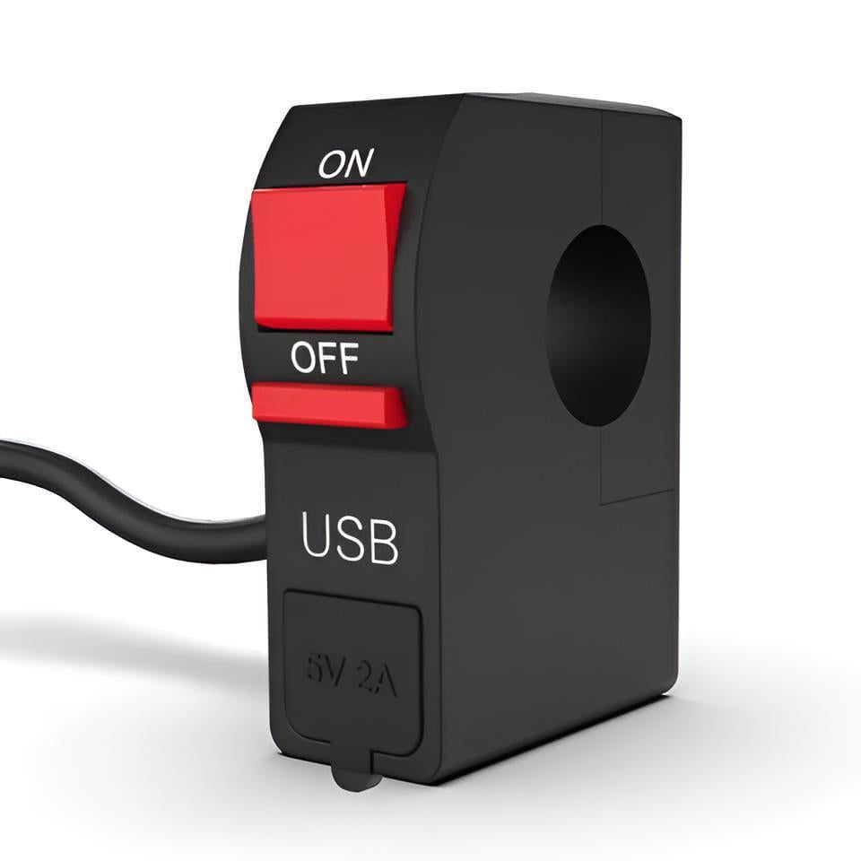 Motorbike On/Off Switch USB Charging Black Red ABS