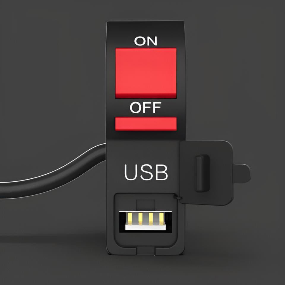 Motorbike On/Off Switch USB Charging Black Red ABS