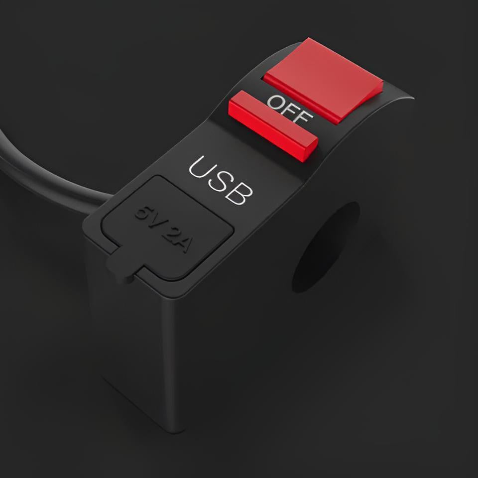 Motorbike On/Off Switch USB Charging Black Red ABS