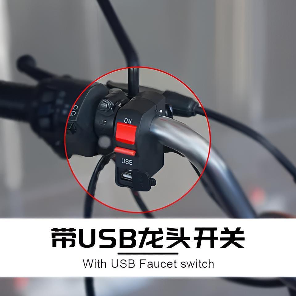 Motorbike On/Off Switch USB Charging Black Red ABS