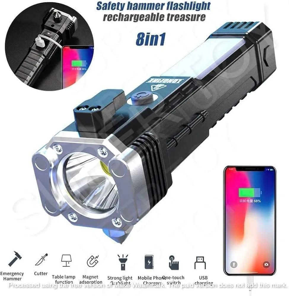 Rechargeable LED Safety Hammer Light Black ABS