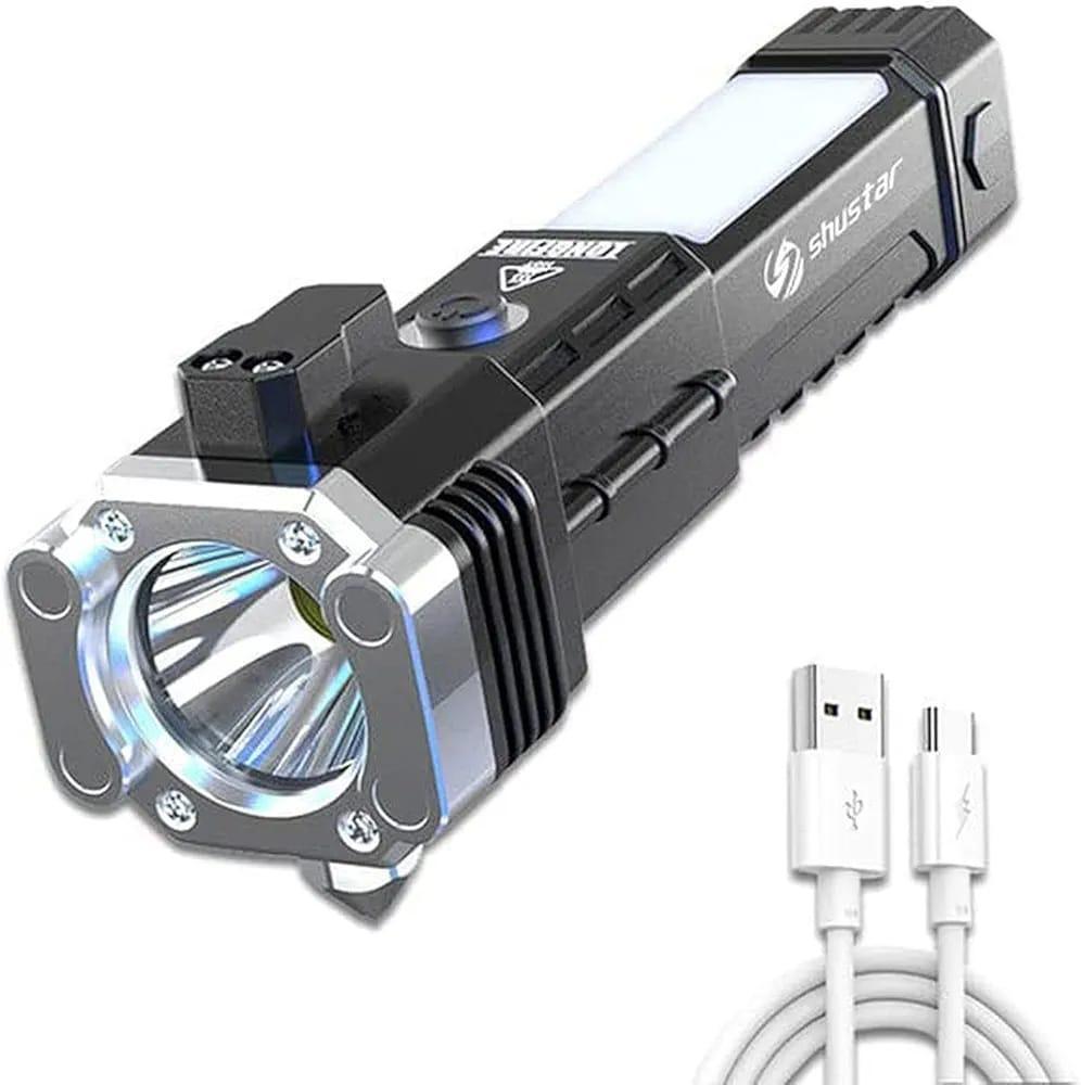 LED Torch Light Black ABS Aluminum USB-C Rechargeable