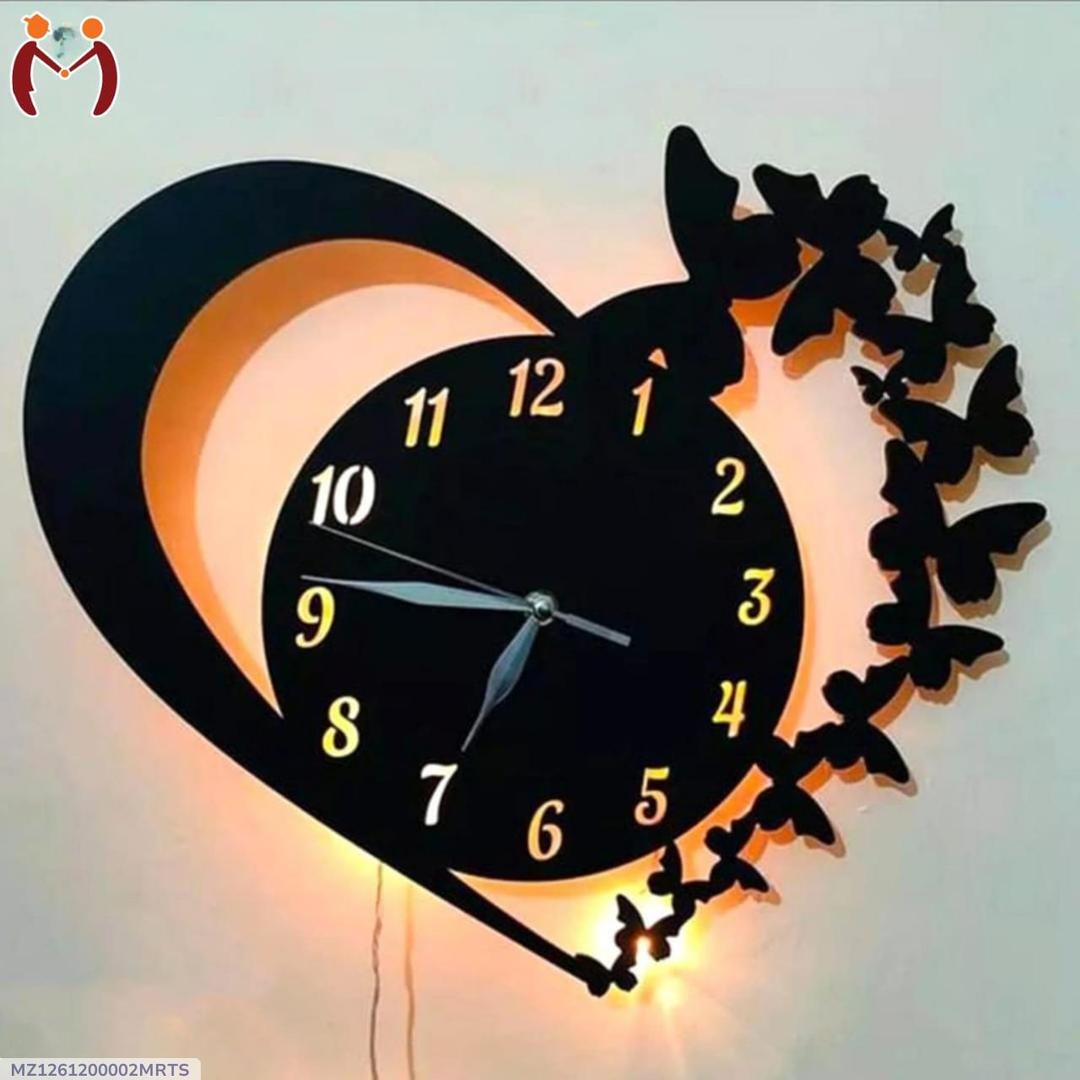 Heart & Butterfly Wall Clock Black Battery Operated