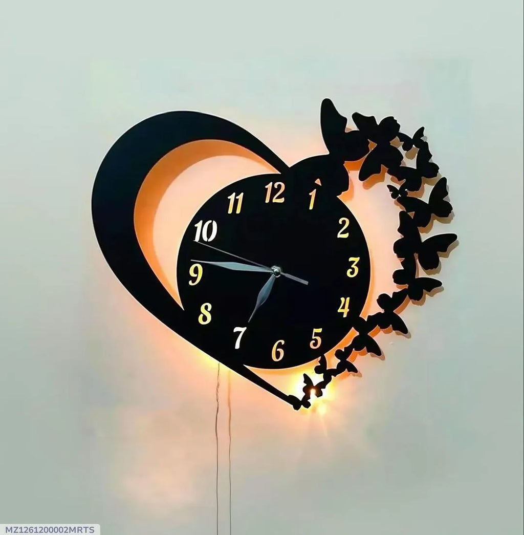 Heart & Butterfly Wall Clock Black Battery Operated