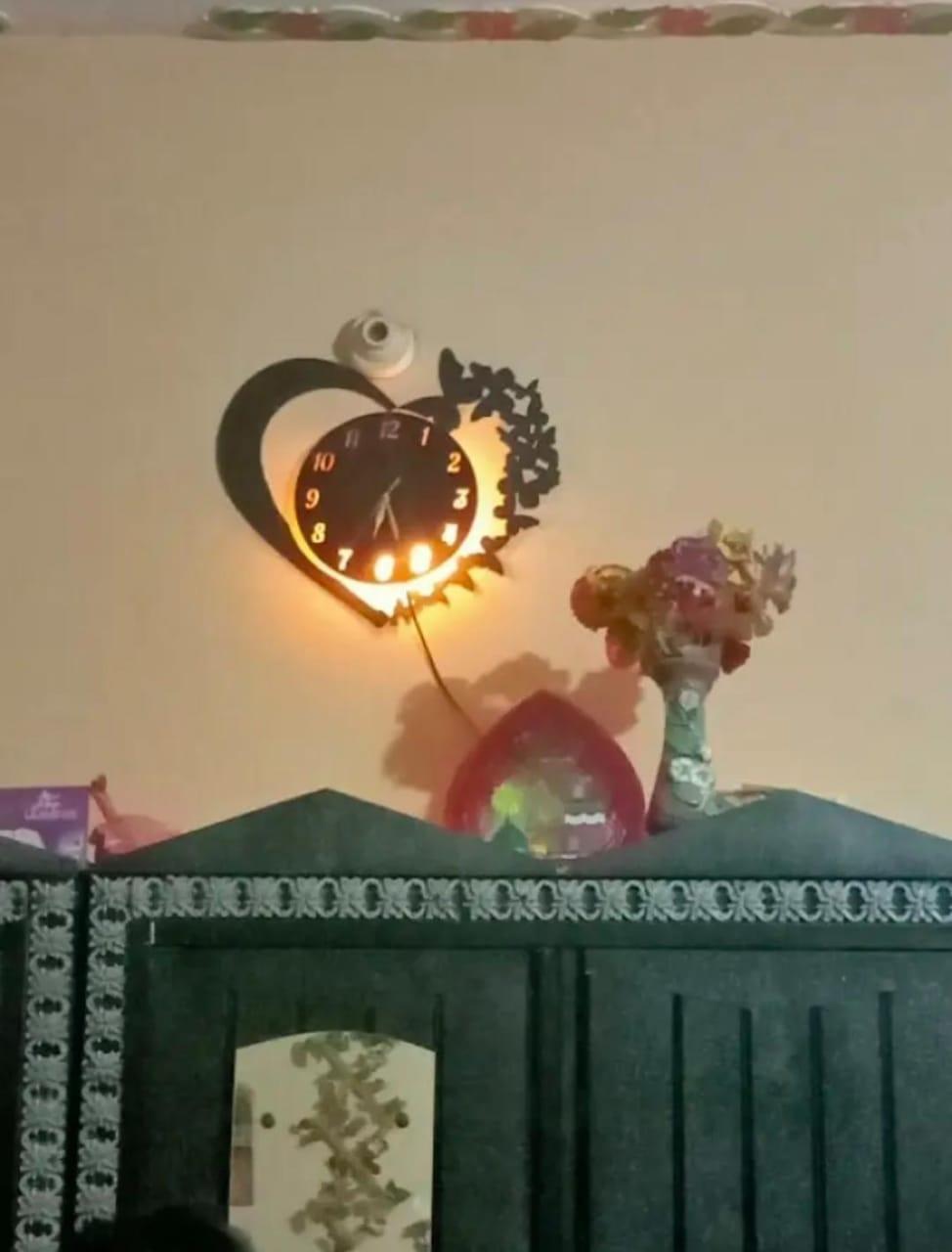 Heart & Butterfly Wall Clock Black Battery Operated