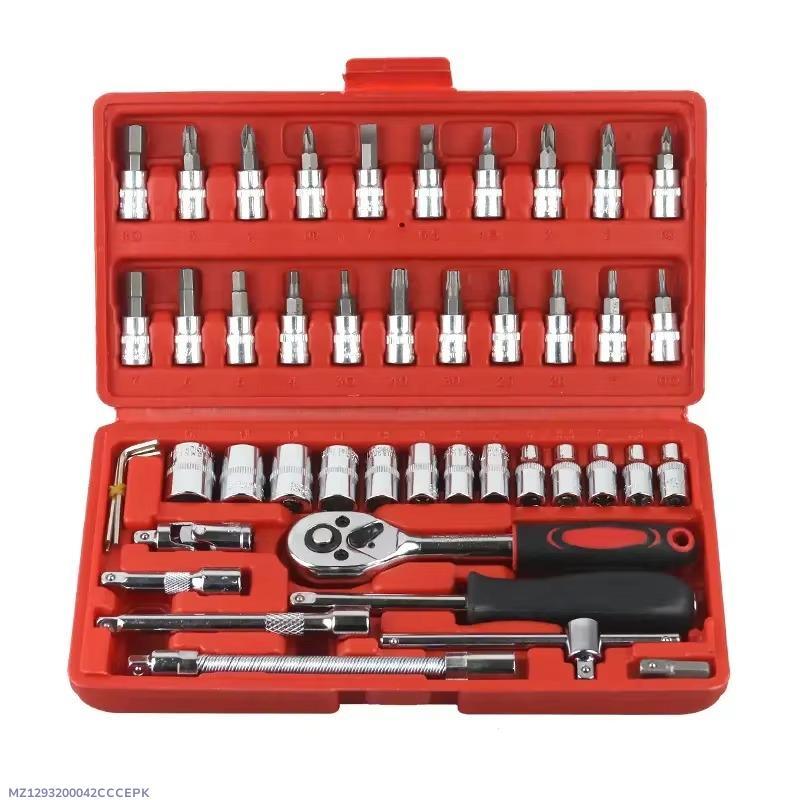 46 Pcs Chrome Vanadium Tool Kit Set Red