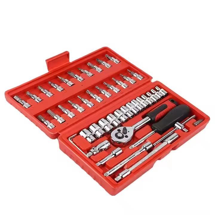 46 Pcs Chrome Vanadium Tool Kit Set Red