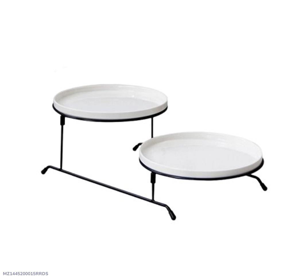 Ceramic Tray Set White Black Tiered Stand