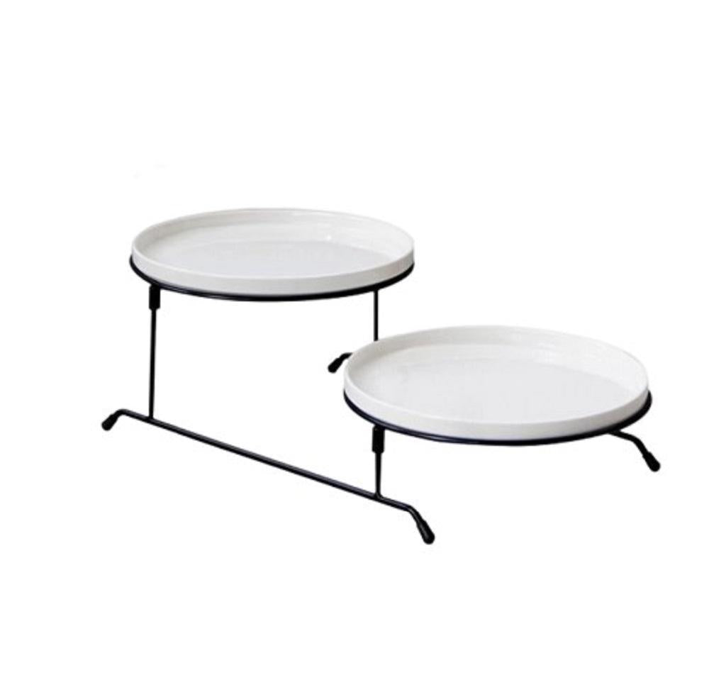 Ceramic Tray Set White Black Tiered Stand