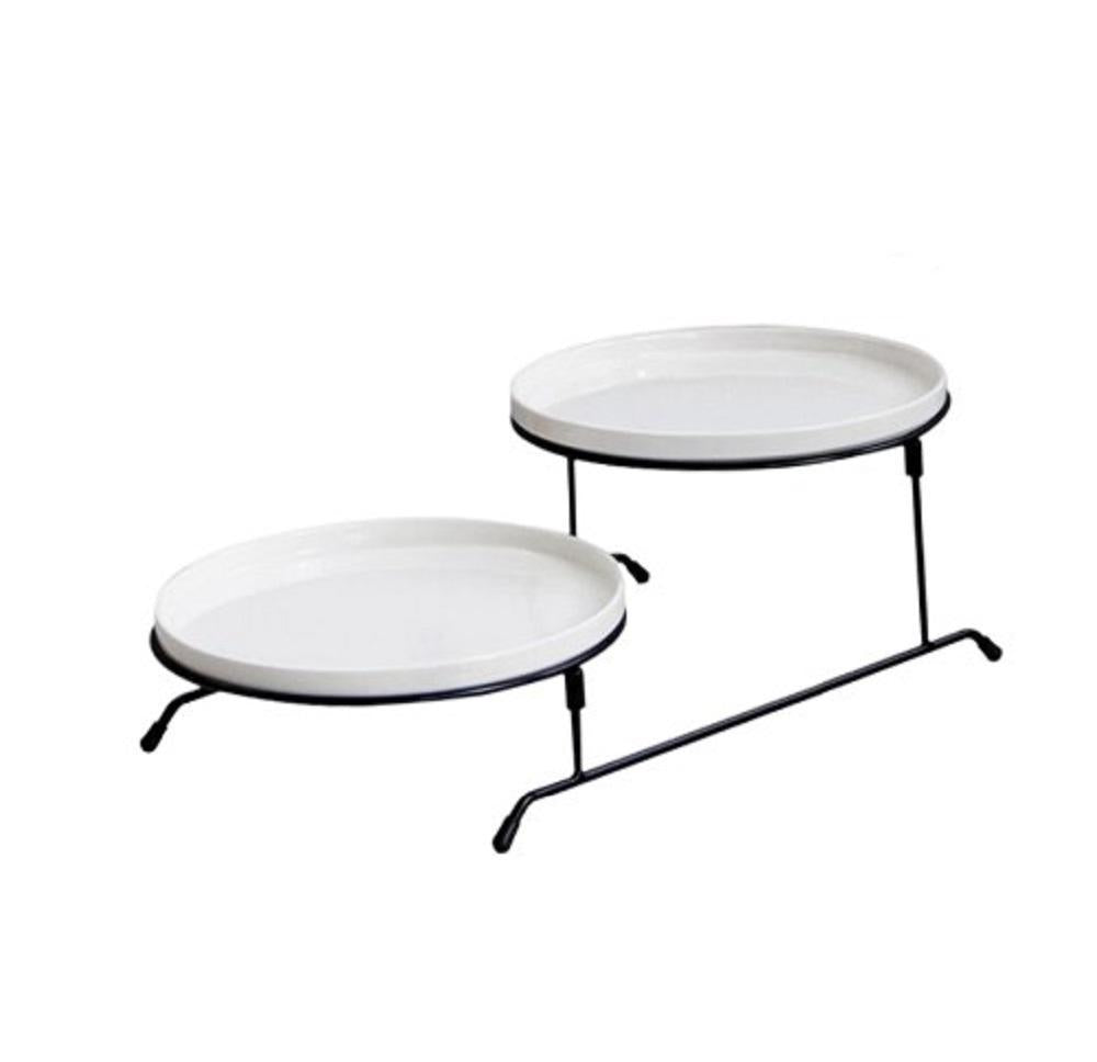 Ceramic Tray Set White Black Tiered Stand