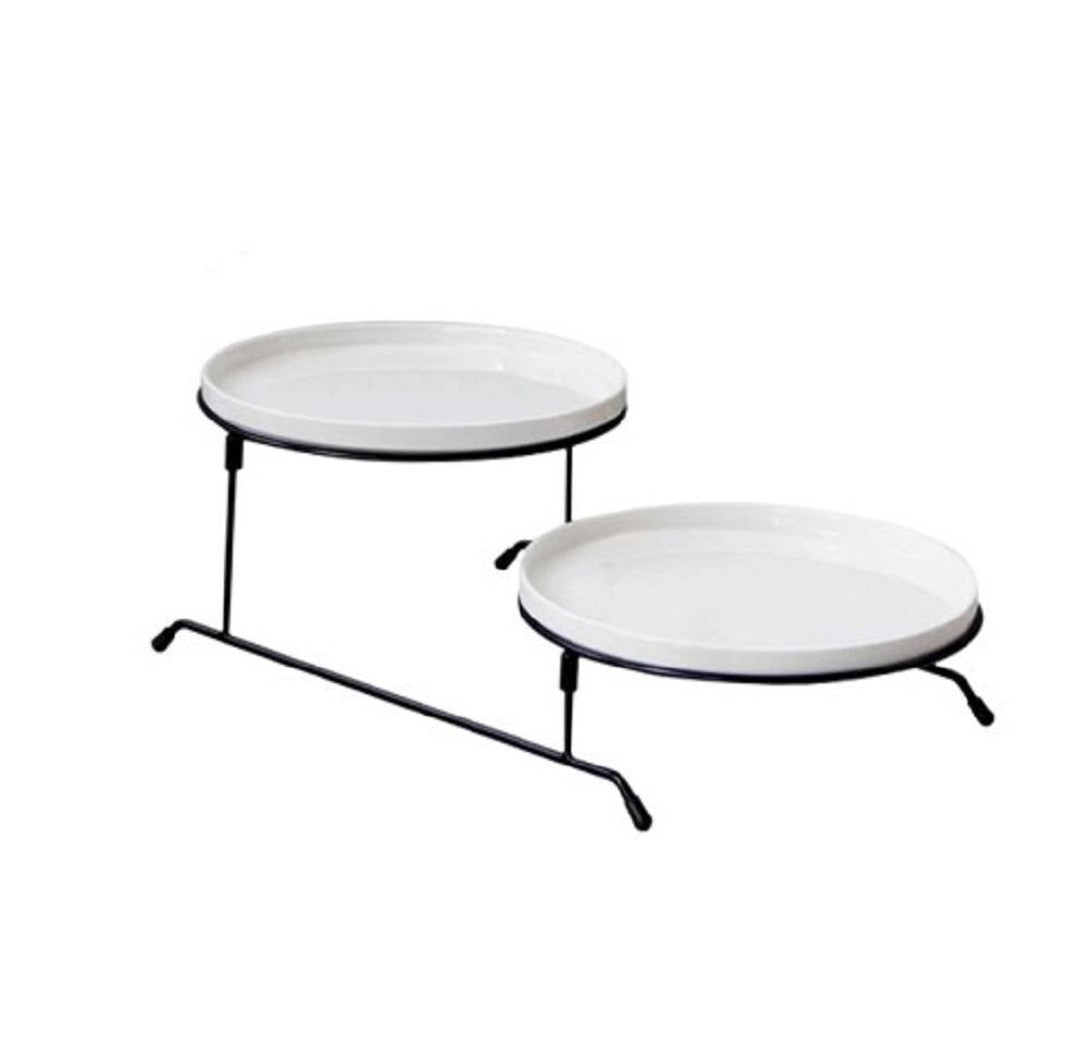Ceramic Tray Set White Black Tiered Stand
