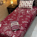 Maroon Printed Mix Cotton 4Pcs Single Bedsheet Set