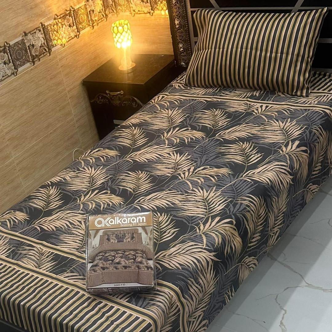 Premium Black Printed Mix Cotton Single Bed Sheet Set 4Pcs