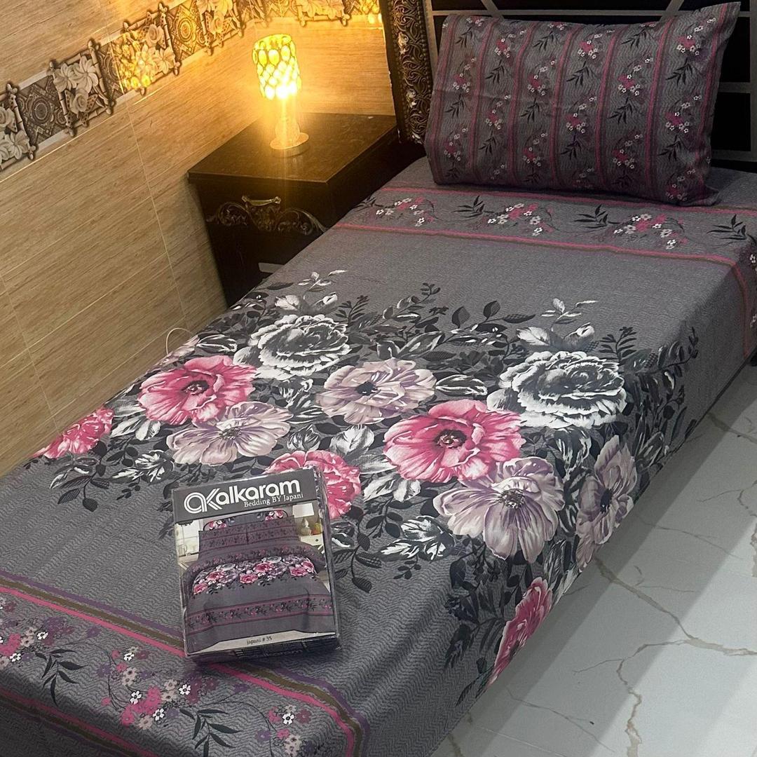 Luxury Printed Mix Cotton Single Bed Sheet Set 4Pcs Black