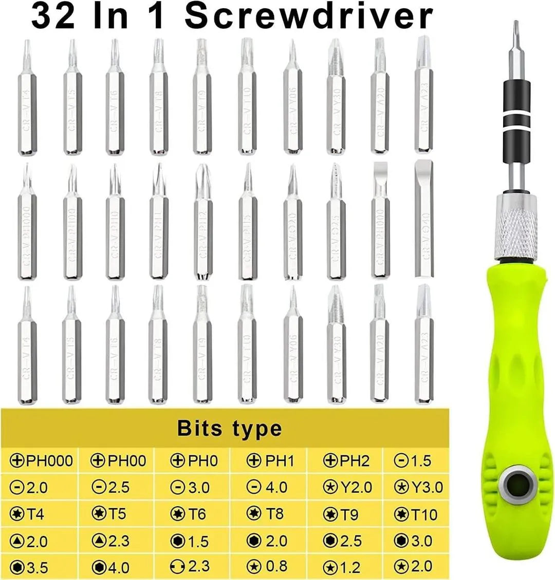 32 in 1 Screwdriver Tool Set with Green Handle