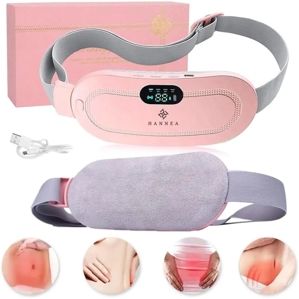 Period Cramp Relief Belt Portable Electric Menstrual Heating Pad with Massager | Rechargeable Heated Waist Belt | 3 Heat Levels | 4 Vibration Modes | Warm Compress for Menstrual Cramps, Back & Abdominal Pain Relief for Women & Girls