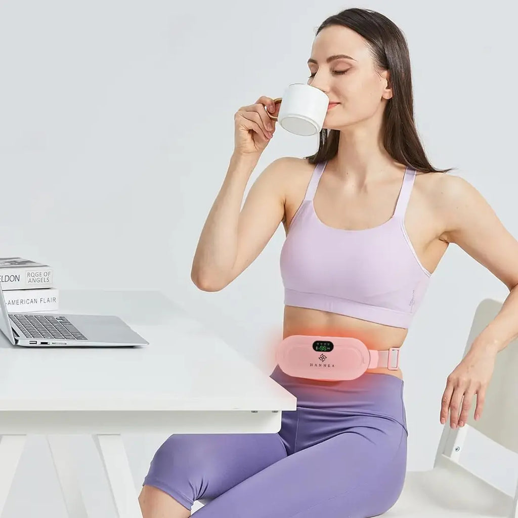 Period Cramp Relief Belt Portable Electric Menstrual Heating Pad with Massager | Rechargeable Heated Waist Belt | 3 Heat Levels | 4 Vibration Modes | Warm Compress for Menstrual Cramps, Back & Abdominal Pain Relief for Women & Girls