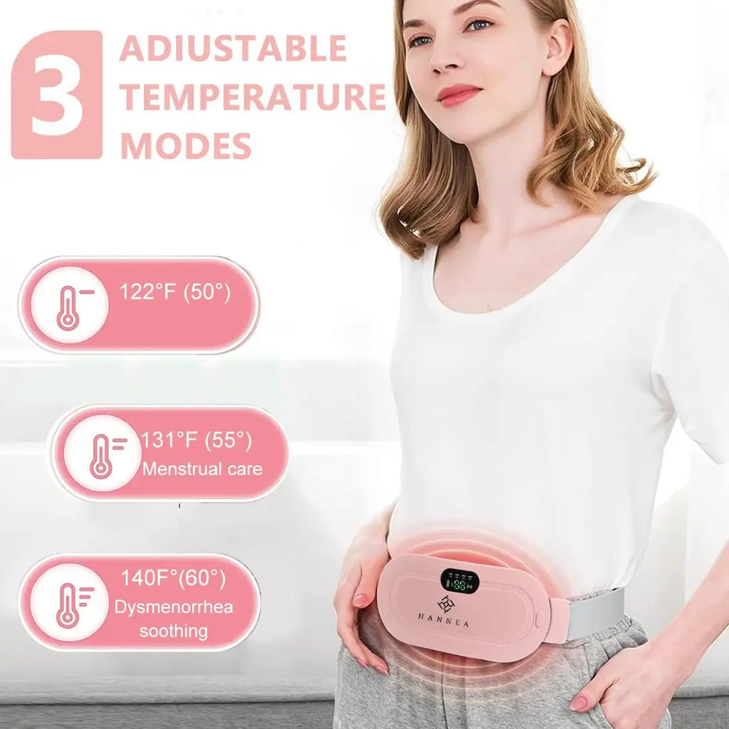 Period Cramp Relief Belt Portable Electric Menstrual Heating Pad with Massager | Rechargeable Heated Waist Belt | 3 Heat Levels | 4 Vibration Modes | Warm Compress for Menstrual Cramps, Back & Abdominal Pain Relief for Women & Girls