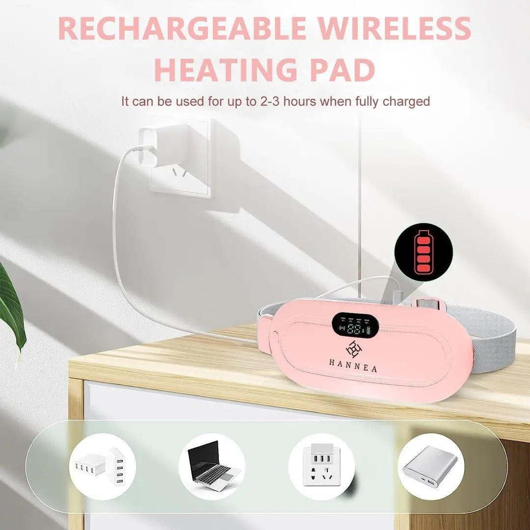 Period Cramp Relief Belt Portable Electric Menstrual Heating Pad with Massager | Rechargeable Heated Waist Belt | 3 Heat Levels | 4 Vibration Modes | Warm Compress for Menstrual Cramps, Back & Abdominal Pain Relief for Women & Girls