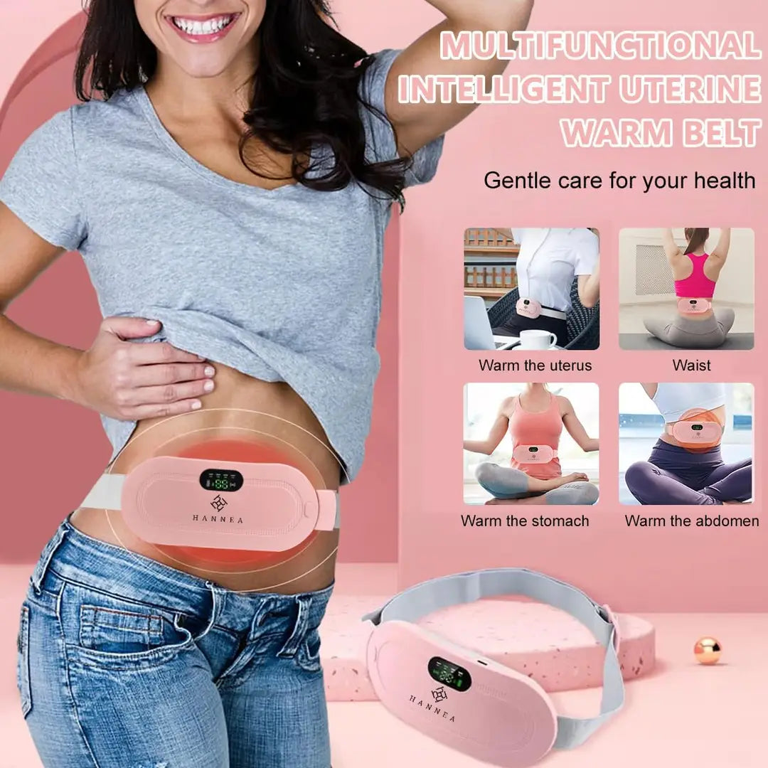 Period Cramp Relief Belt Portable Electric Menstrual Heating Pad with Massager | Rechargeable Heated Waist Belt | 3 Heat Levels | 4 Vibration Modes | Warm Compress for Menstrual Cramps, Back & Abdominal Pain Relief for Women & Girls