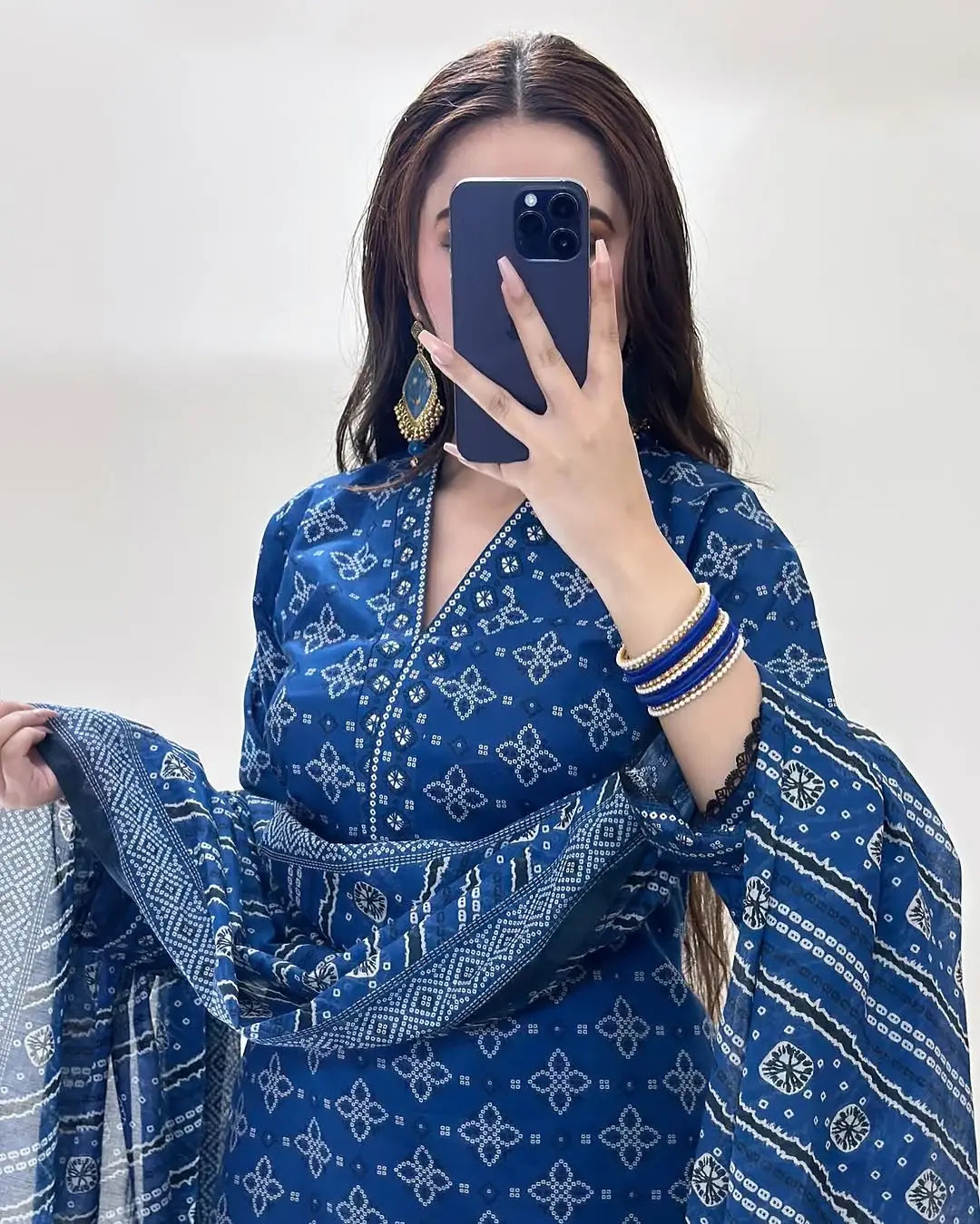 Stunning Women's Stitched Suit with Digital Print - 3 Pcs in Blue