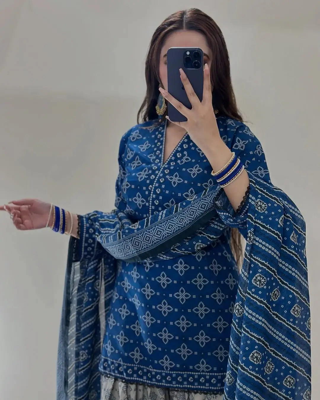 Stunning Women's Stitched Suit with Digital Print - 3 Pcs in Blue