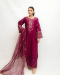 Stunning Pink Embroidered Arabic Lawn Suit - 3 Pcs Set