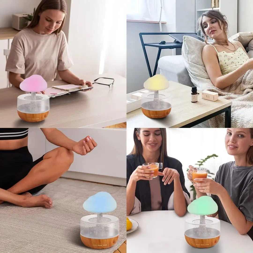Rain Cloud Humidifier with Colorful LED Night Light | USB Aroma Diffuser & Air Humidifier for Home, Bedroom & Office