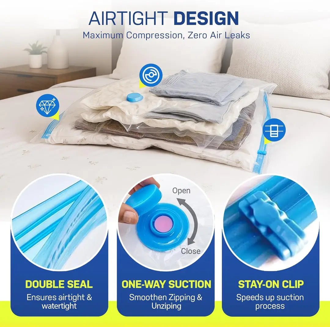 Vacuum Storage Bags with Hand Pump — save up to 80% space.