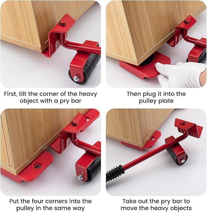 Red Metal Furniture Mover Tool Set 11.9"