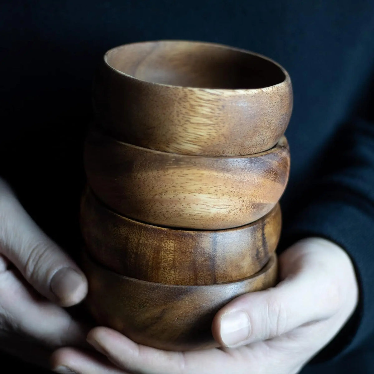 Set of 4 Acacia Wood Bowls – Eco-Friendly Handmade Wooden Bowl Set for Nuts, Snacks & Dipping Sauce