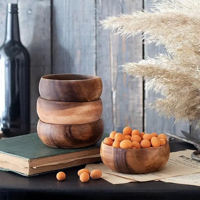 Set of 4 Acacia Wood Bowls – Eco-Friendly Handmade Wooden Bowl Set for Nuts, Snacks & Dipping Sauce