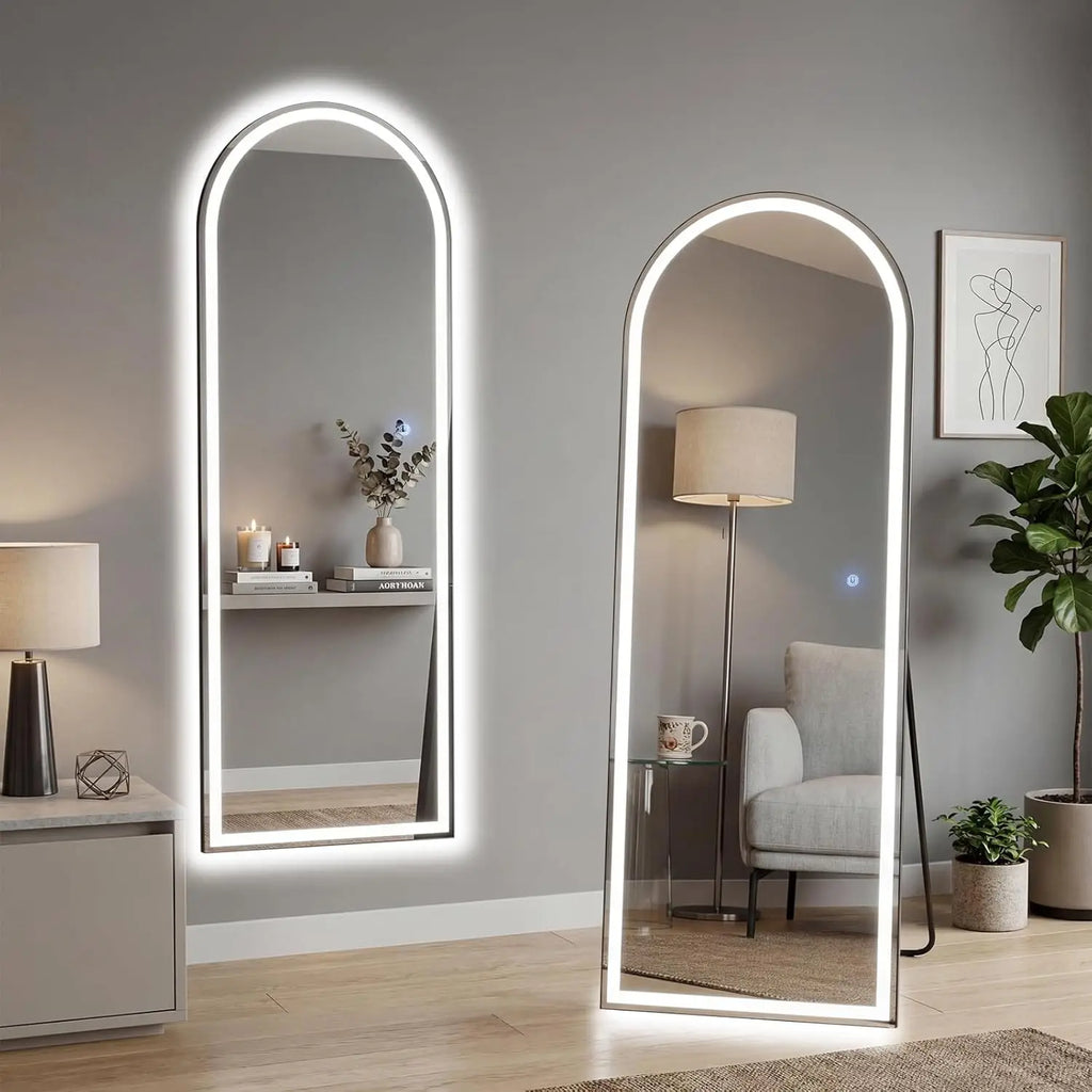 LED Full Length Mirror – Touch Switch, Aluminum Frame, Floor Standing | Arched & Rectangular
