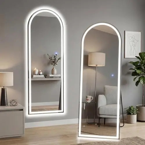LED Full Length Mirror – Touch Switch, Aluminum Frame, Floor Standing | Arched & Rectangular
