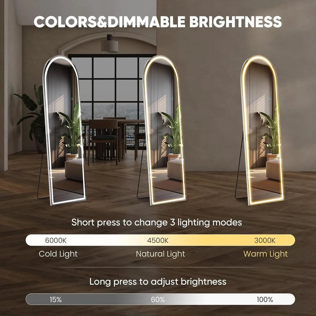 LED Full Length Mirror – Touch Switch, Aluminum Frame, Floor Standing | Arched & Rectangular